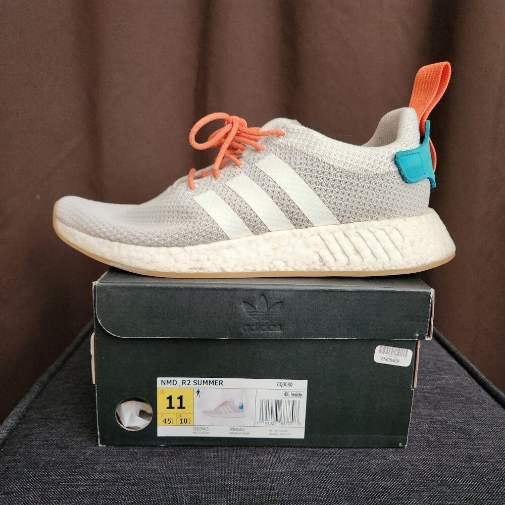 Size 11 - adidas NMD R2 Summer Blue/Orange/White Suede CQ3080